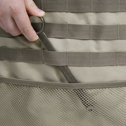 Tan bag, detail of tool strap