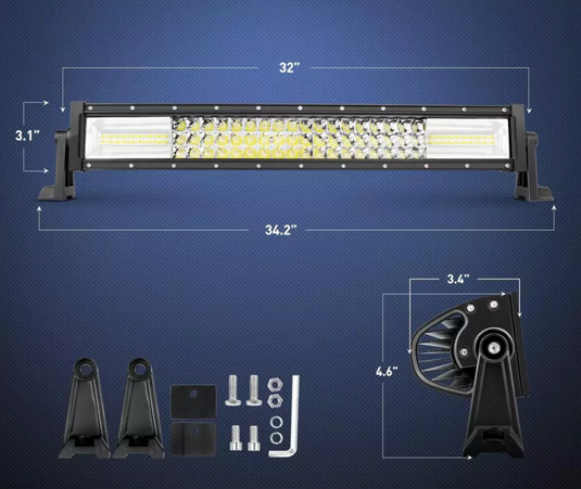 Detail of light bar and mounting hardware. Dimensions 32