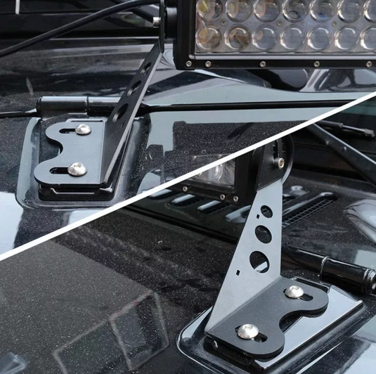 Close up detail of brackets installed on jeep