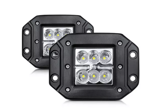 two units with clear lens and six LED units, black housing